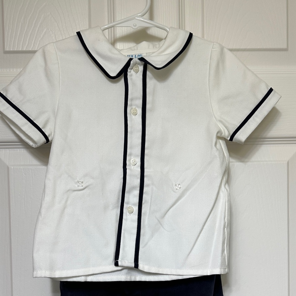 Luli & Me Boys Navy and White Romper Ensemble - Picture 5 of 7